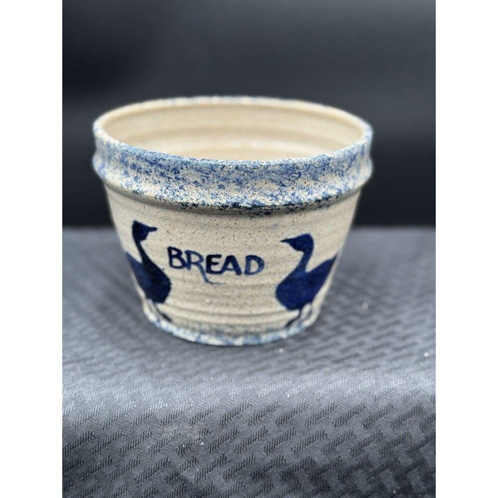 Sugar Camp Studio Pottery Bread Bowl - Blue/Gray Spongeware Ducks USA Made